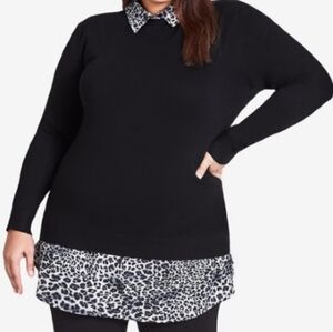 City Chic Leopard Trim Sweater